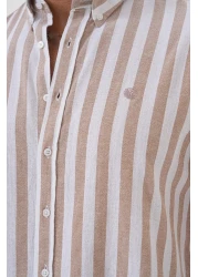 Catto Peak قميص قطني مخطط ومطرز بقصة عادية للرجال