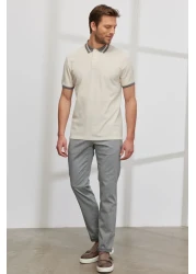 AC&Co / Altınyıldız Classics Men's Beige Slim Fit Slim Fit 100% Cotton Non-Curling Polo Collar T-Shirt