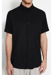  Collection قميص صيفي أسود بقصة عادية - كم قصير TMNSS23GO00055