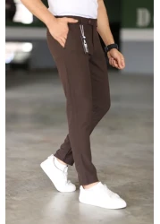 Bürke Men's Brown Color Italian Cut Quality Flexible Lycra Fabric Ankle Length Pants