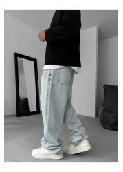 BYBASICMAN جينز فضفاض مطحون باللون الأزرق الجليدي KE-783