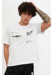  Collection White Oversize/Wide Cut Crew Neck Short Sleeve Printed T-Shirt Tmnss20Ts1097