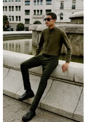 AC&Co / Altınyıldız Classics Men's Khaki Oxford Slim Fit Shirt - Easy Iron, Button Collar, Cotton