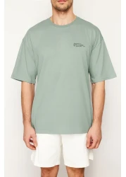  Collection Dark Mint Oversize 100% Cotton Crew Neck Minimal Text Printed Tok Fabric T-Shirt Tmnss23Ts00084