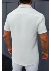 Oksit Theo Slim Fit Flexible Lycra Short Sleeve Standing Collar Men's Shirt