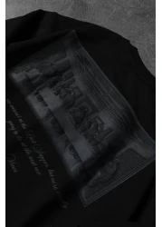 Slatra Men's Black Da Vinci Embossed Printed Oversize Tshirt
