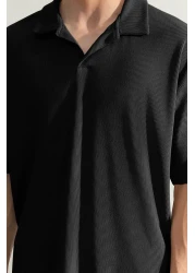  Collection LimiTed EdiTion Black POlo Neck TexTured OTToman T-Shirt - TMNSS23po00020