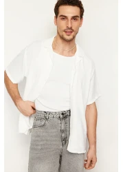  Collection Summer Oversize Linen Look White Shirt - Short Sleeve, TMNSS24GO00019
