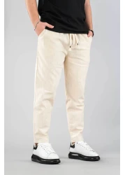 bombe Men's Jogger Linen Pants Elastic Waist Drawstring Cotton Casual Boyfriend Pants Beige