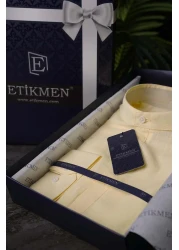 Etikmen Yellow Judge Collar Linen Three Button Men's Shirt