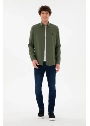 U.S. Polo Assn. قميص رجالي أساسي كاكي بأكمام طويلة 50296757 -VR027