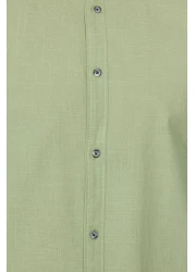  Collection قميص أخضر بقصة ضيقة مع كتاف - كم طويل، 100% قطن، TMNSS20GO0189