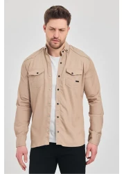YXC Slim Fit Men's Denim Shirt Beige