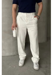 Livio Ferri بنطال رجالي من القماش ذو ثنيات فضفاضة