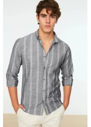  Collection Black Pinstripe Slim Fit Shirt - Button Collar TMNSS20GO0092