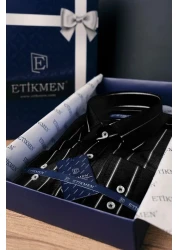 Etikmen قميص رجالي Slimfit مخطط بالأبيض والأسود