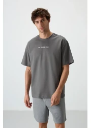 Air Jones تي شيرت رجالي مطبوع ذو سطح سميك من القطن باللون الرمادي الداكن - 88364