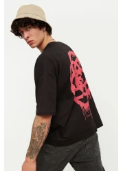  Collection Geometric Printed Black Oversize Cotton T-Shirt - TMNSS21TS1062