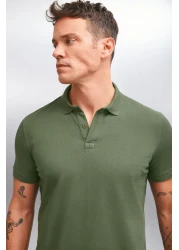 GRIMELANGE MARTEN Men's 100% Cotton Short Sleeve Regular Fit Khaki Polo Collar T-shirt