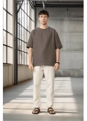 Valiberta Cotton Flamingo Extra Comfortable Fit Straight Leg Jogger Men's Trousers - Ecru