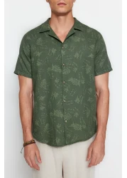  Collection Khaki Regular Fit Apache Collar Linen Shirt Tmnss20Go0443