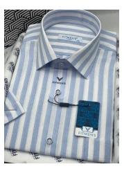 Fitmens قميص رجالي كلاسيكي بأكمام قصيرة ومخطط في صندوق هدايا FS-004126 - أزرق فاتح