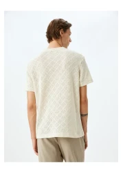Koton Crew Neck Short Sleeve Openwork Regular Fit Cotton Blend Textured T-Shirt
