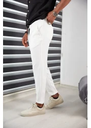 JACK CAPRİO High Quality Patterned Lycra Men's Jogger Pants - Double Leg, White