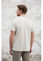  Collection Stone Regular/Normal Cut Zippered 100% Cotton Polo Neck T-Shirt