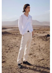 H&M قميص من مزيج الكتان بقصّة عادية