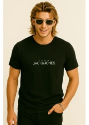 Jack & Jones تي شيرت رجالي مطبوع عليه شعار برقبة دائرية باللون الأسود