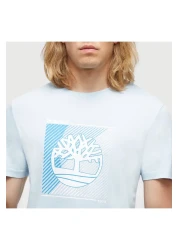 Timberland تي شيرت رجالي عادي برقبة دائرية باللون الأزرق بشعار الشجرة