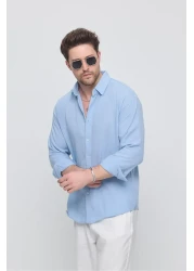 GEİO قميص كتان بقصة كبيرة الحجم للرجال