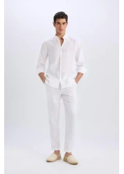 Defacto بنطلون من القماش الأبيض الصيفي ذو القطع العادية بنسبة 100% من الكتان C1826ax25sm