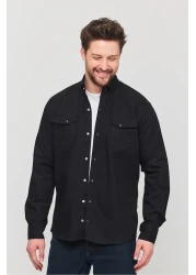 YXC قميص جينز قطني رجالي أسود بقصة ضيقة