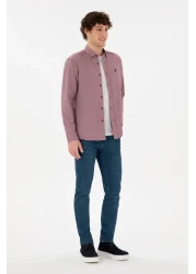 U.S. Polo Assn. قميص رجالي أساسي بأكمام طويلة باللون العنابي 50296777 -VR014