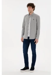 U.S. Polo Assn. قميص أساسي رمادي فاتح بأكمام طويلة للرجال 50296757 -VR001