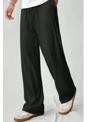 North London بنطال رجالي واسع الساق من مزيج الكتان مقاس كبير