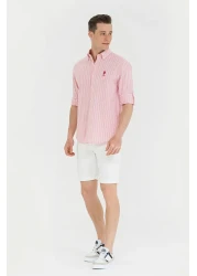 U.S. Polo Assn. قميص السلمون الأبيض مخطط للرجال 50265493 -vr047