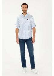 U.S. Polo Assn. قميص رجالي أزرق بأكمام طويلة - 50288316 -VR036