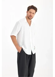 Gray Clothing قميص صيفي رجالي منقوش فضفاض بأكمام قصيرة قميص صيفي كبير الحجم للرجال باللون الأبيض