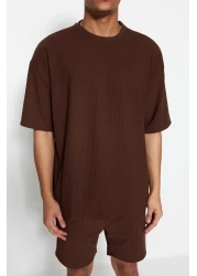  Collection Premium Brown Texture Ottoman T-Shirt - Wide Fit TMNSS23TS00081