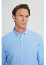 AC&Co / Altınyıldız Classics قميص أكسفورد أزرق بقصة ضيقة للرجال - سهل الكي، ياقة بأزرار، قطن
