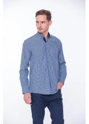 Fitmens قميص رجالي كلاسيكي بأكمام طويلة من King Check مع صندوق هدايا Fs- 001258 - ساكس بلو