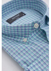 RAVANELLI قميص رجالي كلاسيكي بقصة عادية وأكمام طويلة مصنوع من القطن بنسبة 100% وملمس كتان وجيب واحد