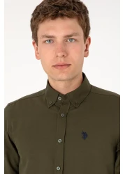 U.S. Polo Assn. قميص أساسي بأكمام طويلة كاكي داكن للرجال 50306338 -VR111