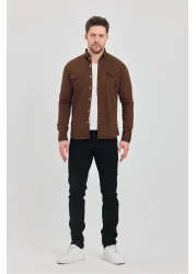 YXC Trend Maker Men's Brown Slim Fit Slim Fit Cotton Jeans Shirt