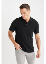 Defacto 100% Cotton Regular Fit Short Sleeve Basic Plain Pique Fabric Black Polo T-Shirt C1293Ax25Sp