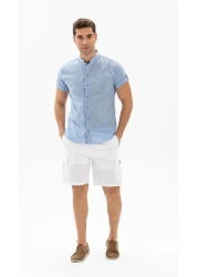 Eliş Şile Bezi قميص رجالي صيفي قصير الأكمام من القطن سلوب بودروم أزرق فاتح 3074
