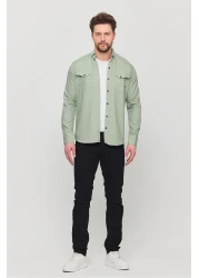 YXC قميص دينم رجالي بقصة ضيقة باللون الأخضر المائي